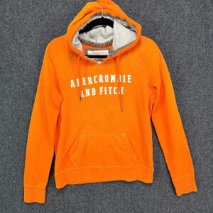 Abercrombie & Fitch Orange Split V-Neck Pullover Hoodie Women L VTG Y2K